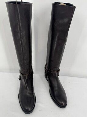 Zara Dark Brown Leather Knee High Equestrian Tall Riding Boots Horsebit Sz 38